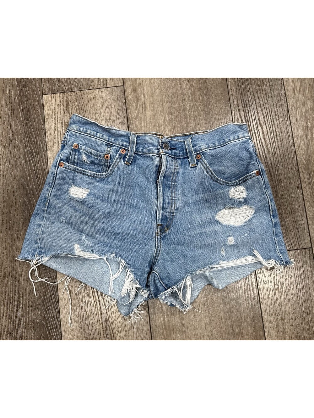 Levis 501 Denim Shorts Women Size 29 Button Fly Distressed